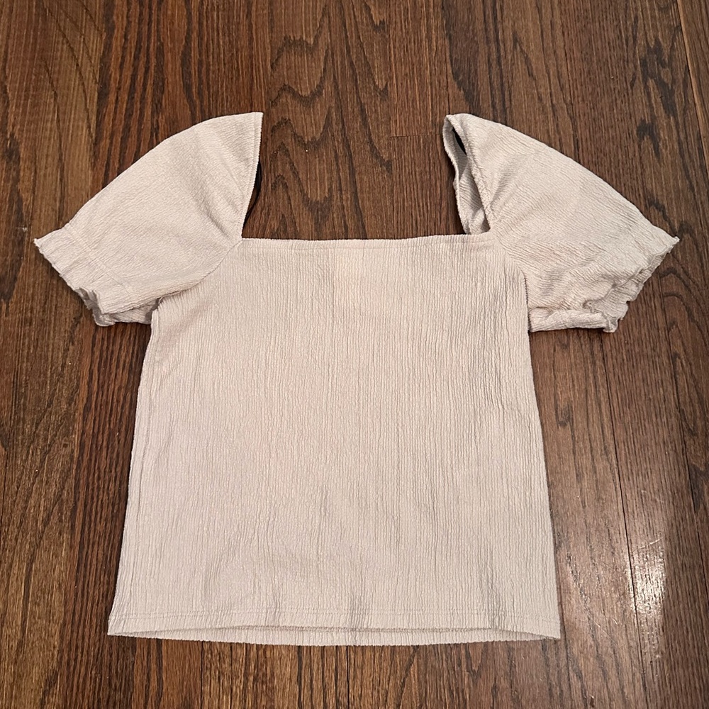 H&M Cream Textured Puff Sleeve Blouse